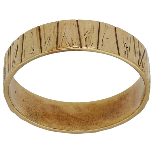 9ct Gold Patterned Wedding Ring Size P
