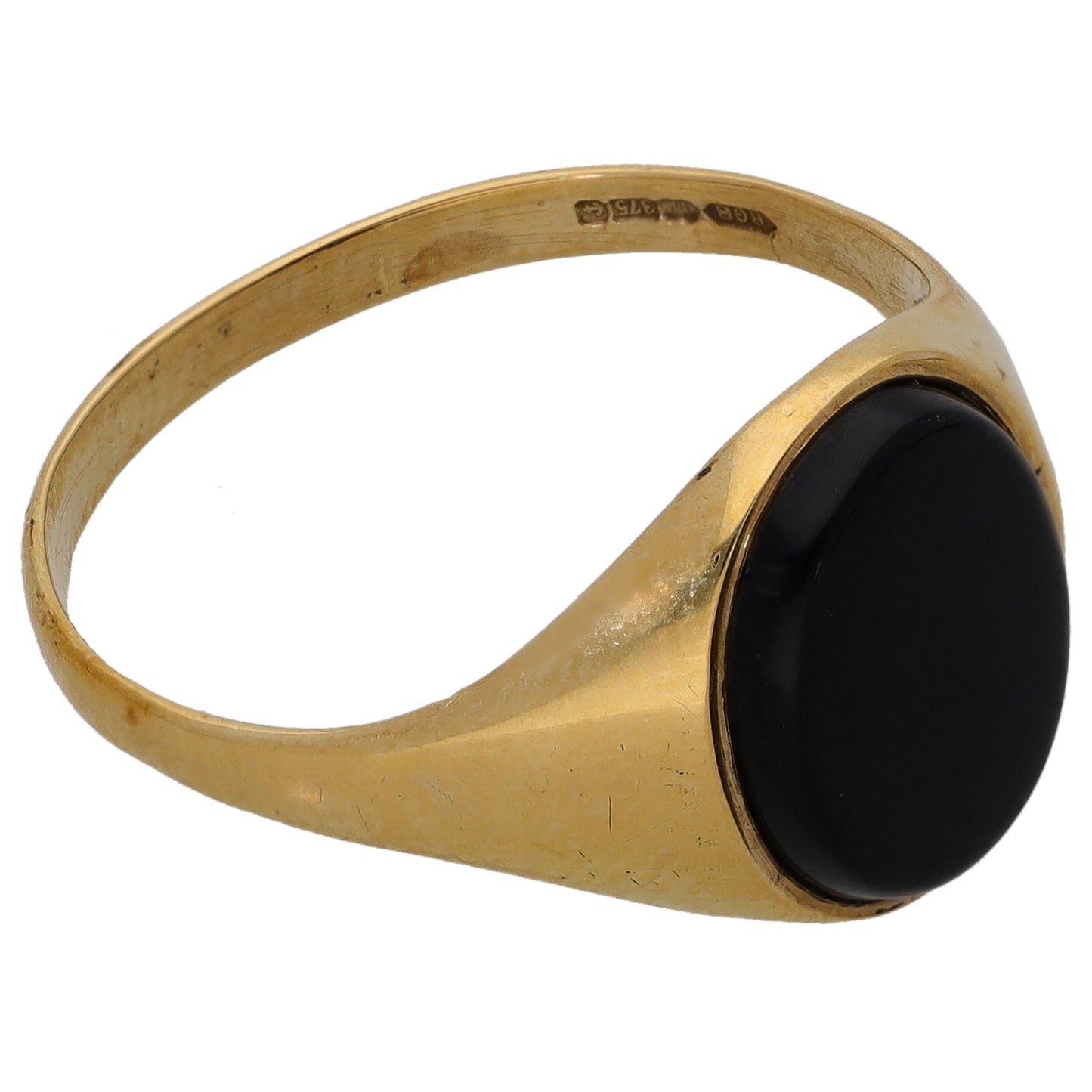 9ct Gold Onyx Plain Single Stone Signet Ring Size T