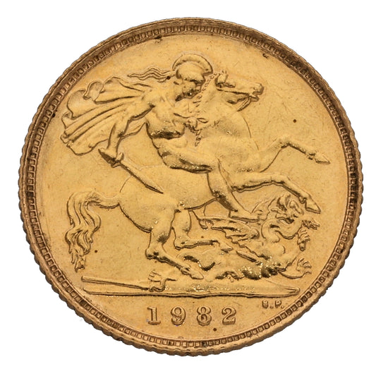22ct Gold Queen Elizabeth II Half Sovereign Coin 1982