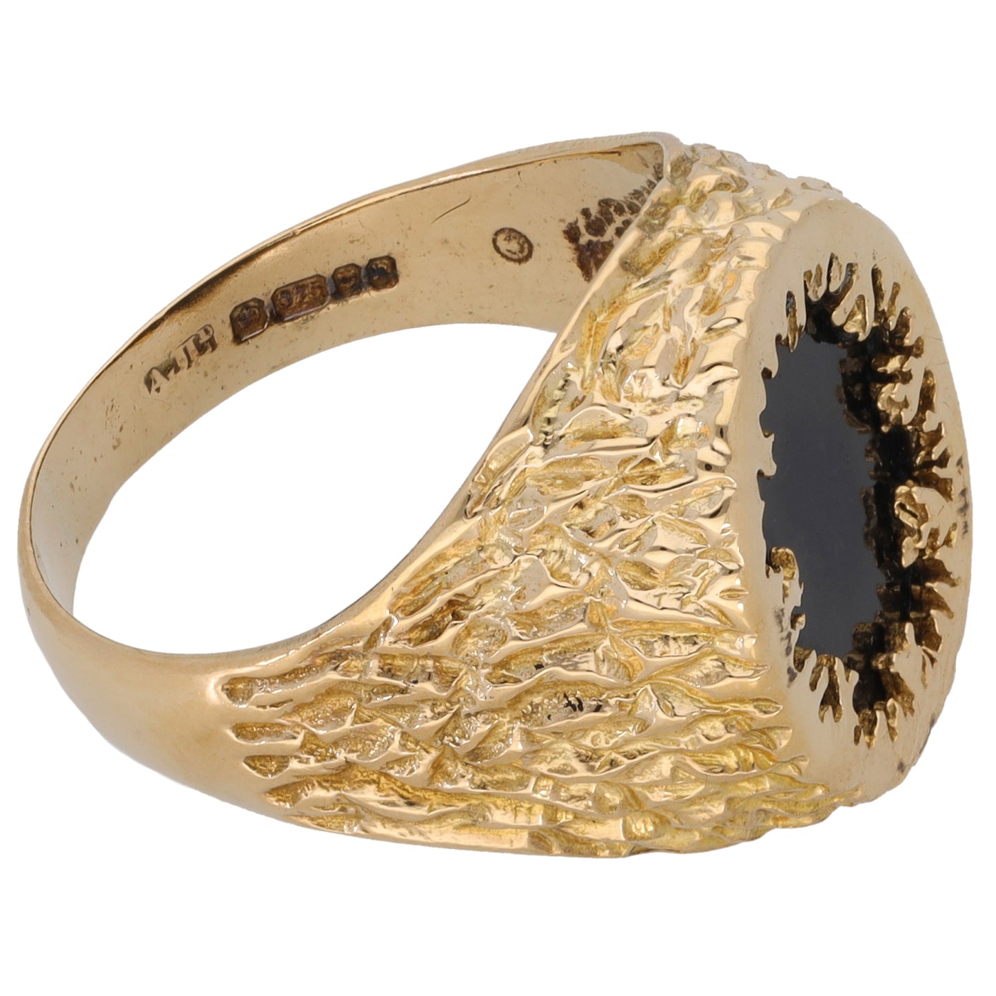 9ct Gold Onyx Patterned Single Stone Signet Ring Size T
