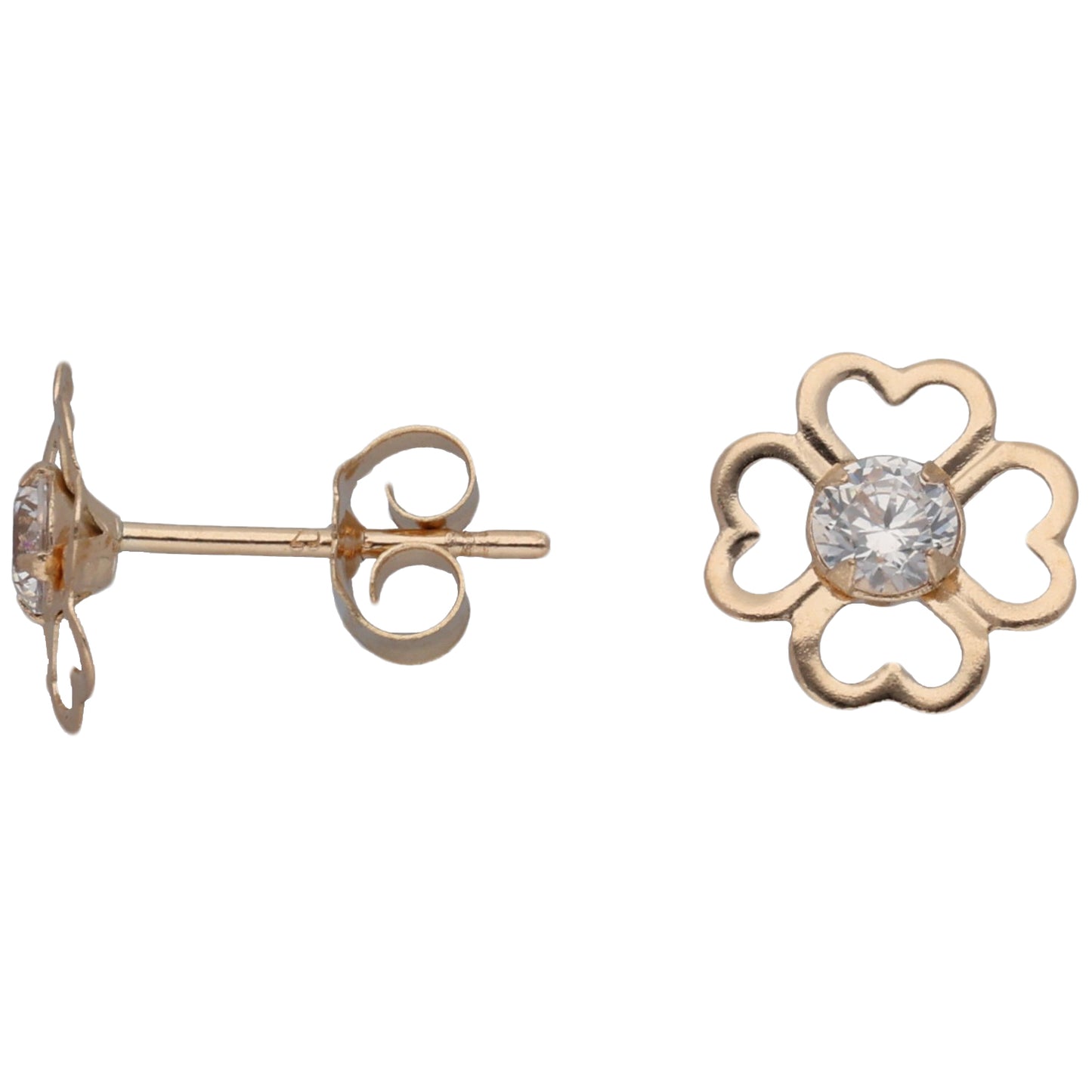New 9ct Gold Cubic Zirconia Flower Stud Earrings