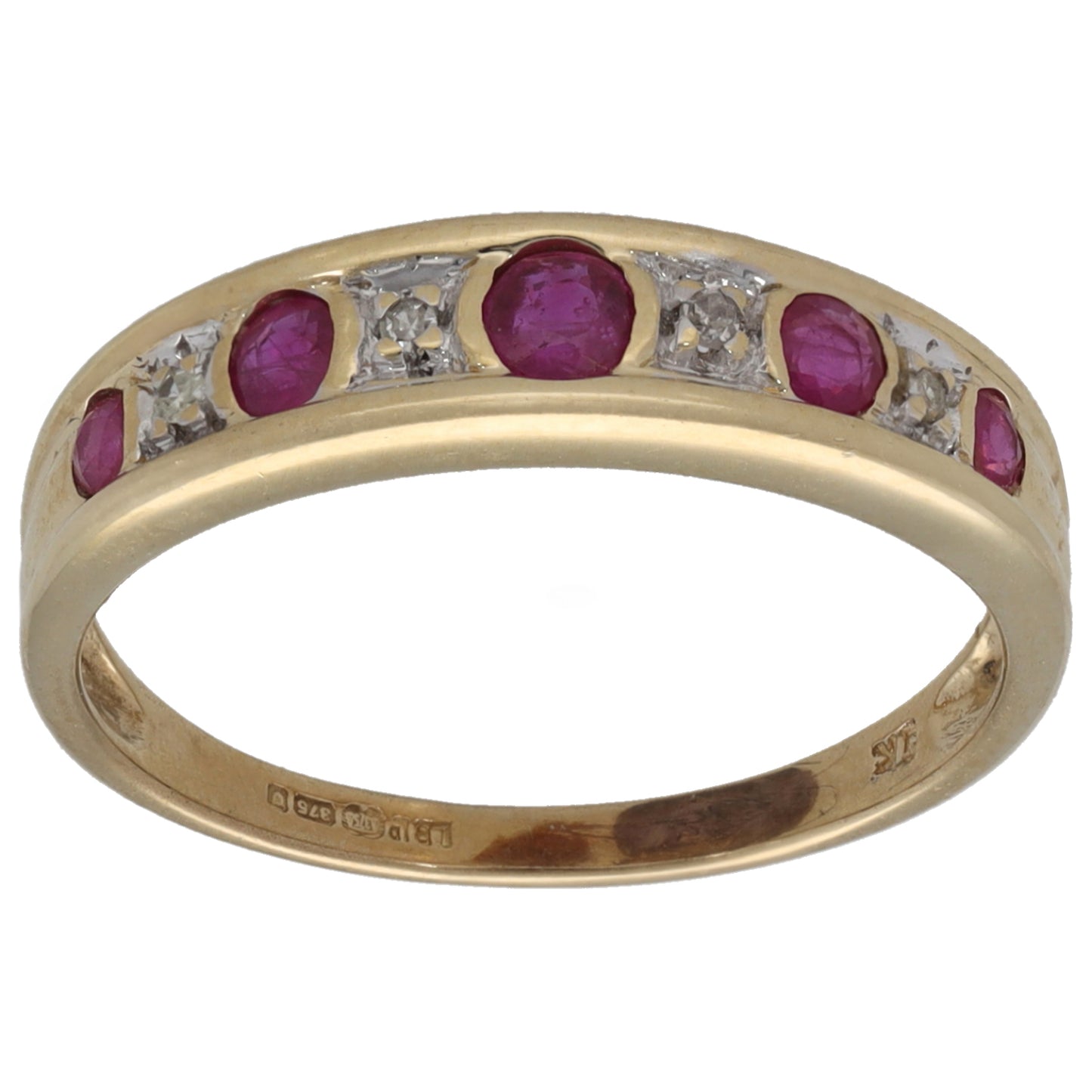 9ct Gold Ruby & 0.02ct Diamond Half Eternity Ring Size L