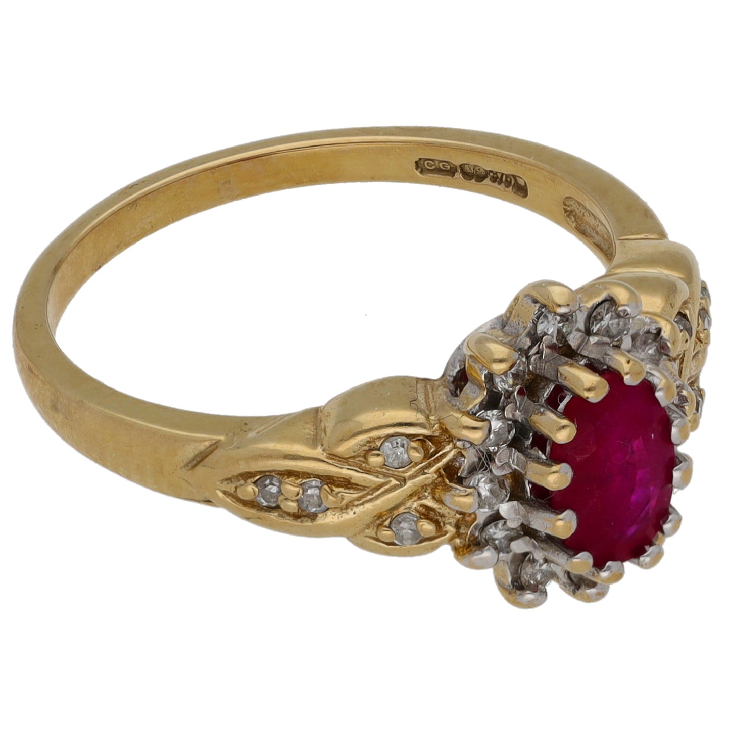 9ct Gold Glass Filled Ruby & 0.15ct Diamond Dress/Cocktail Ring Size M