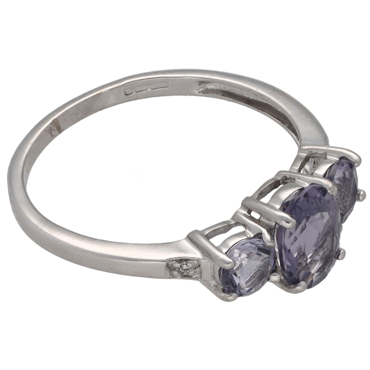 9ct White Gold Iolite & 0.01ct Diamond Dress/Cocktail Ring Size N