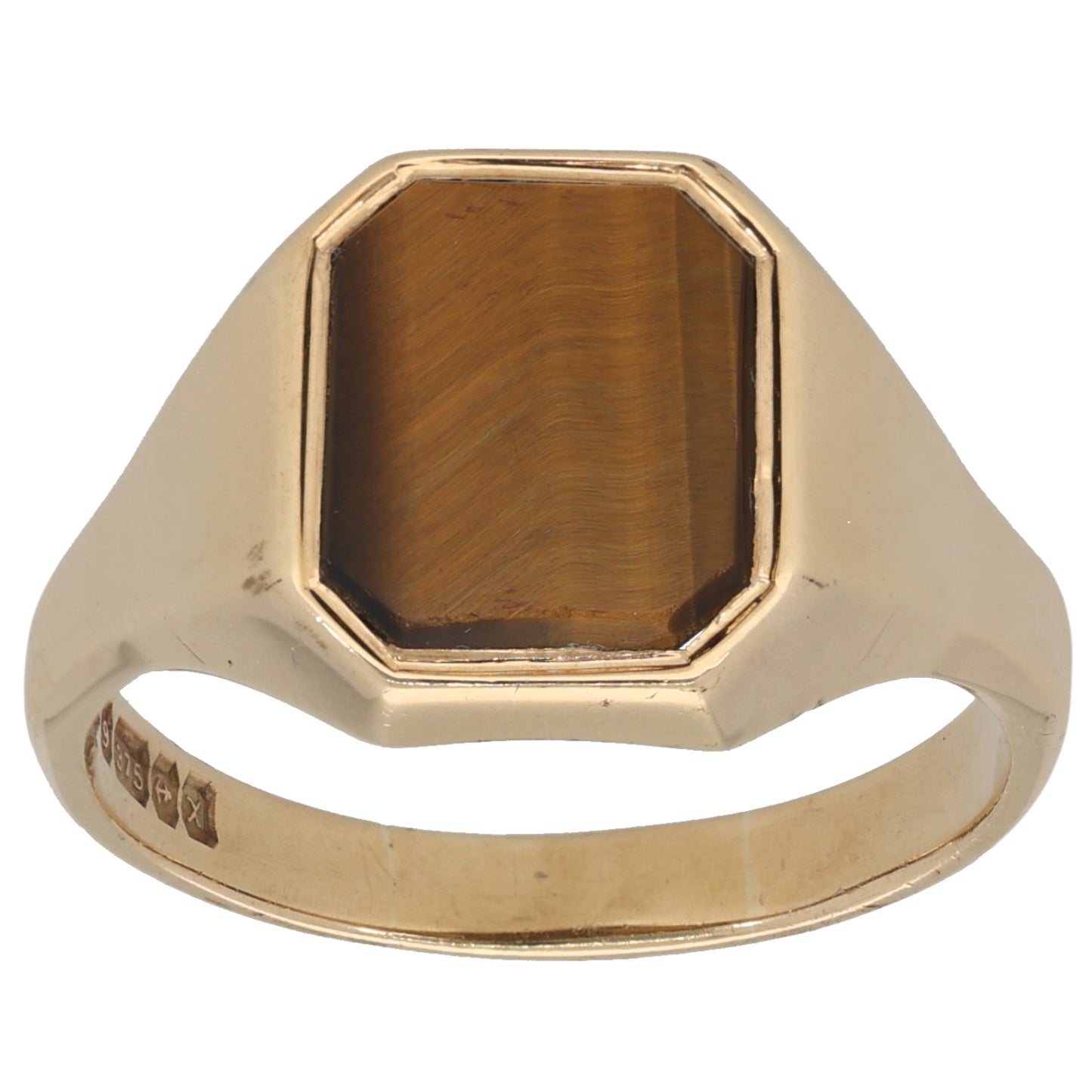 9ct Gold Tiger's Eye Plain Signet Ring Size X