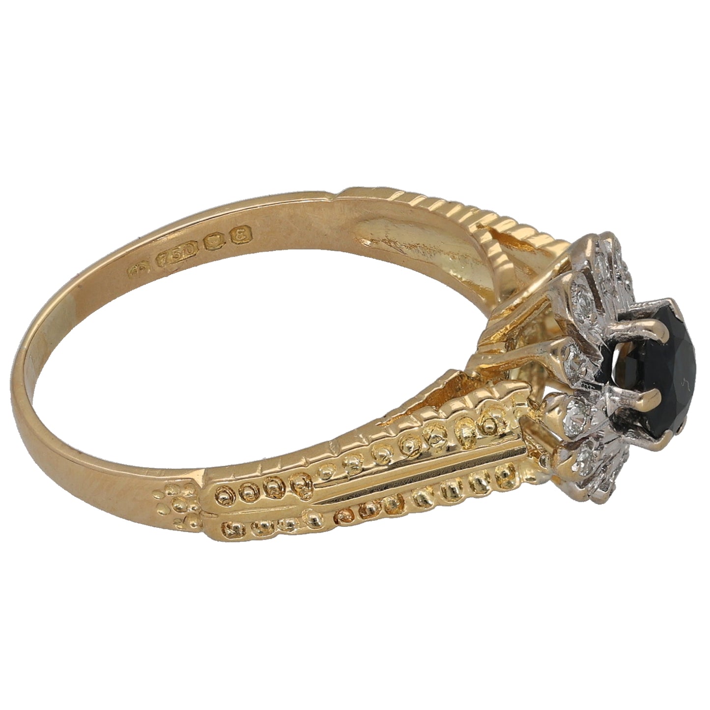 18ct Bicolour Gold Sapphire & 0.06ct Diamond Dress/Cocktail Ring Size P