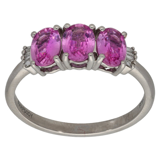 Platinum Sapphire & 0.10ct Diamond Dress/Cocktail Ring Size V