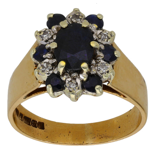 9ct Gold Sapphire & 0.03ct Diamond Dress/Cocktail Ring Size M