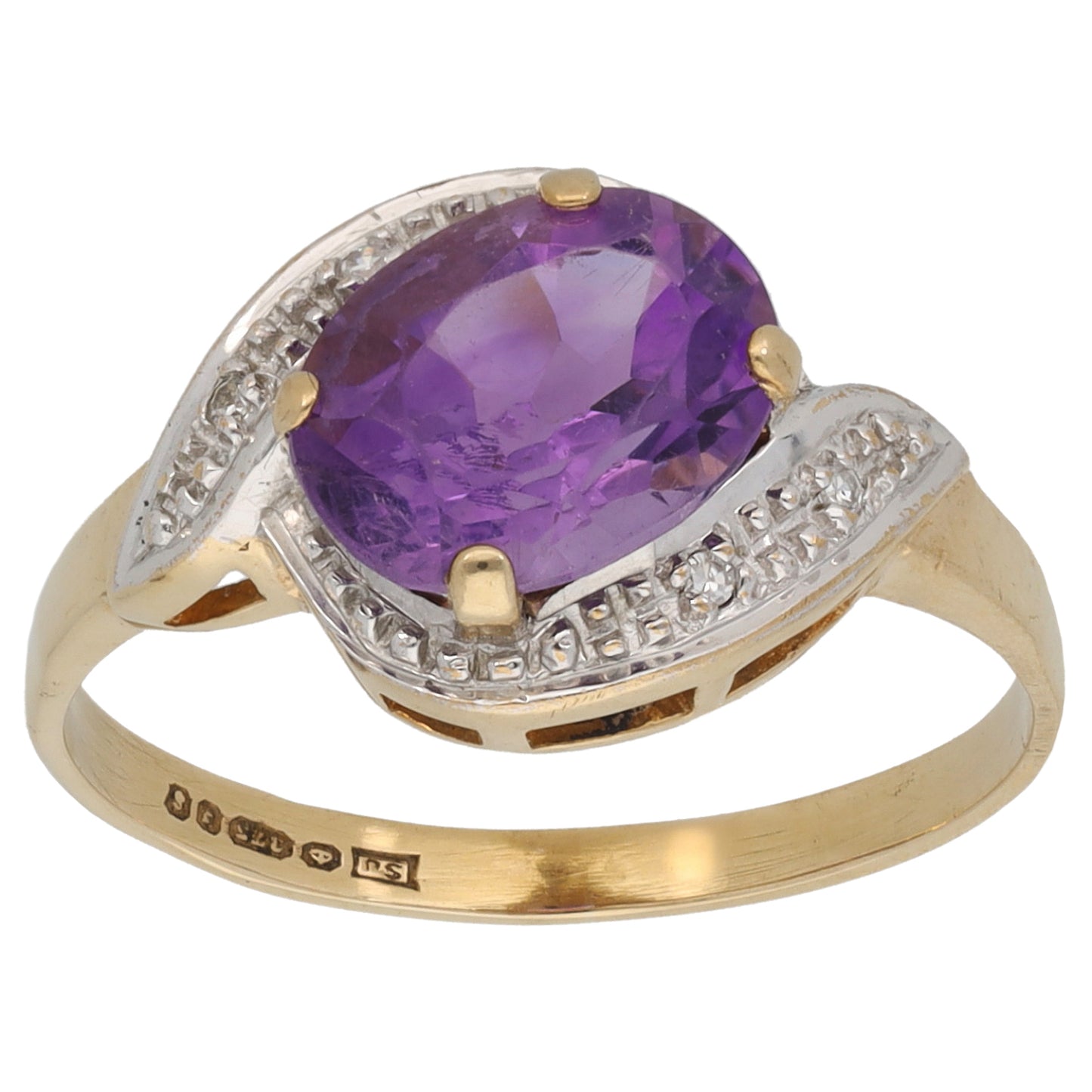 9ct Gold Amethyst & 0.02ct Diamond Dress/Cocktail Ring Size O