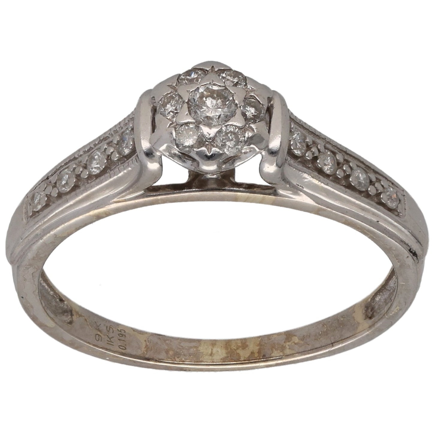 9ct White Gold 0.27ct Diamond Cluster Ring Size O