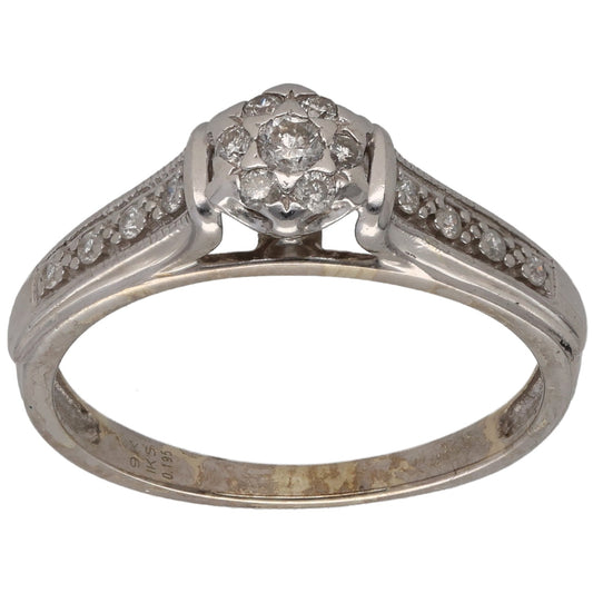 9ct White Gold 0.27ct Diamond Cluster Ring Size O