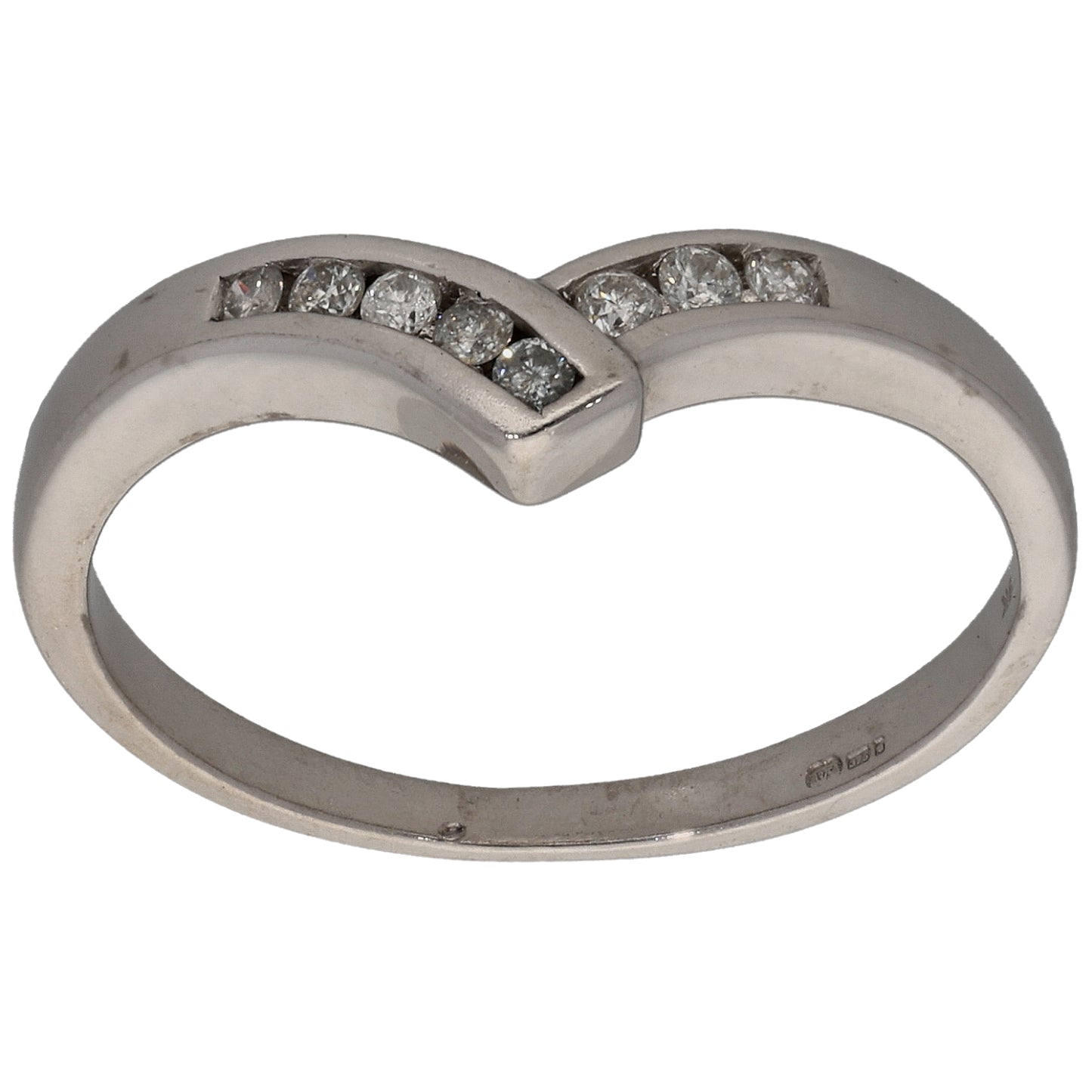 9ct White Gold 0.08ct Diamond Wishbone Ring Size L