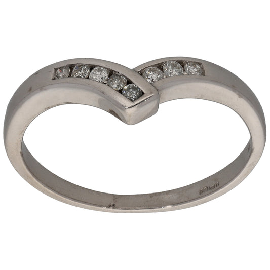 9ct White Gold 0.08ct Diamond Wishbone Ring Size L