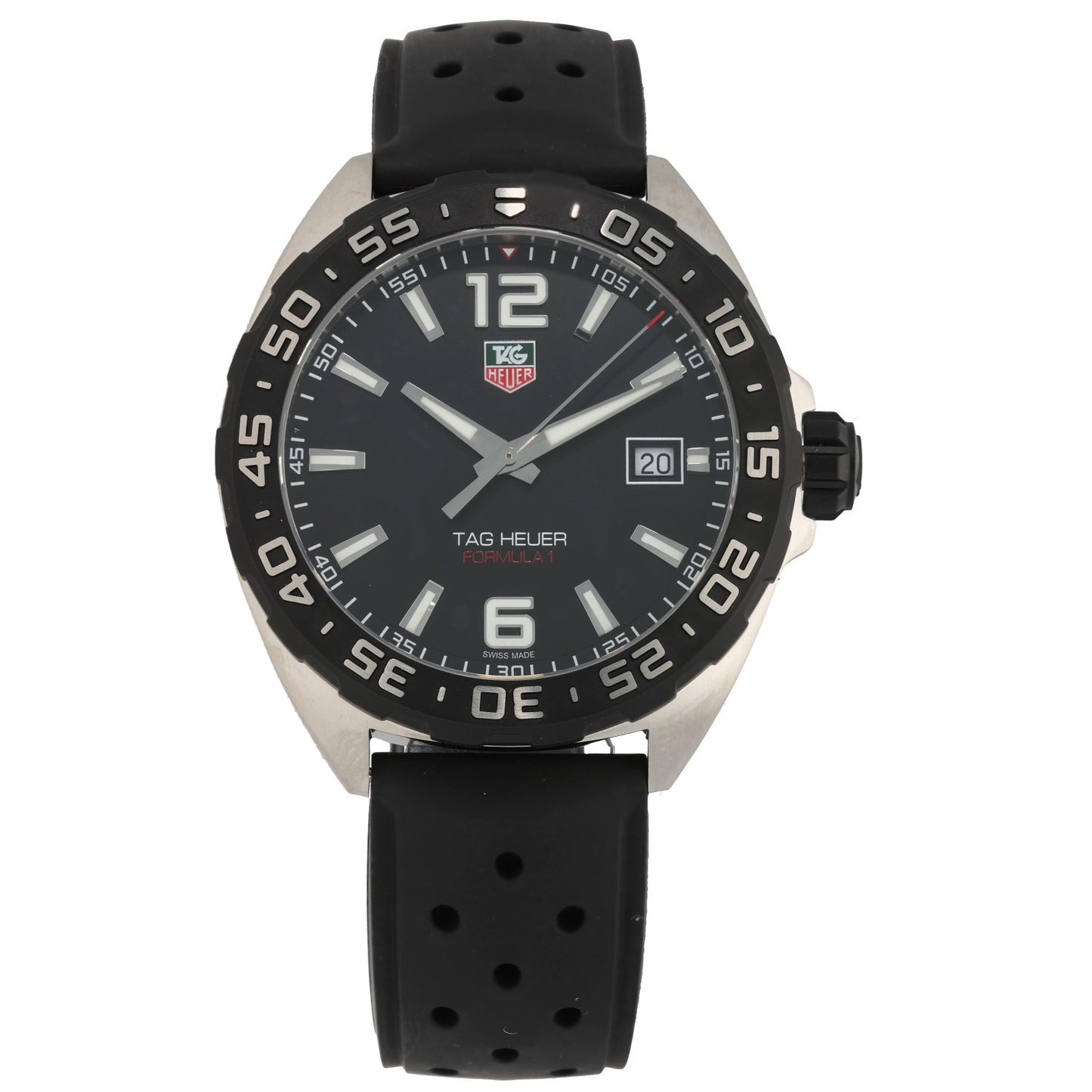 Tag Heuer Formula 1 WAZ1110 stainless steel watch with black chronograph dial and subdials, rubber bracelet
