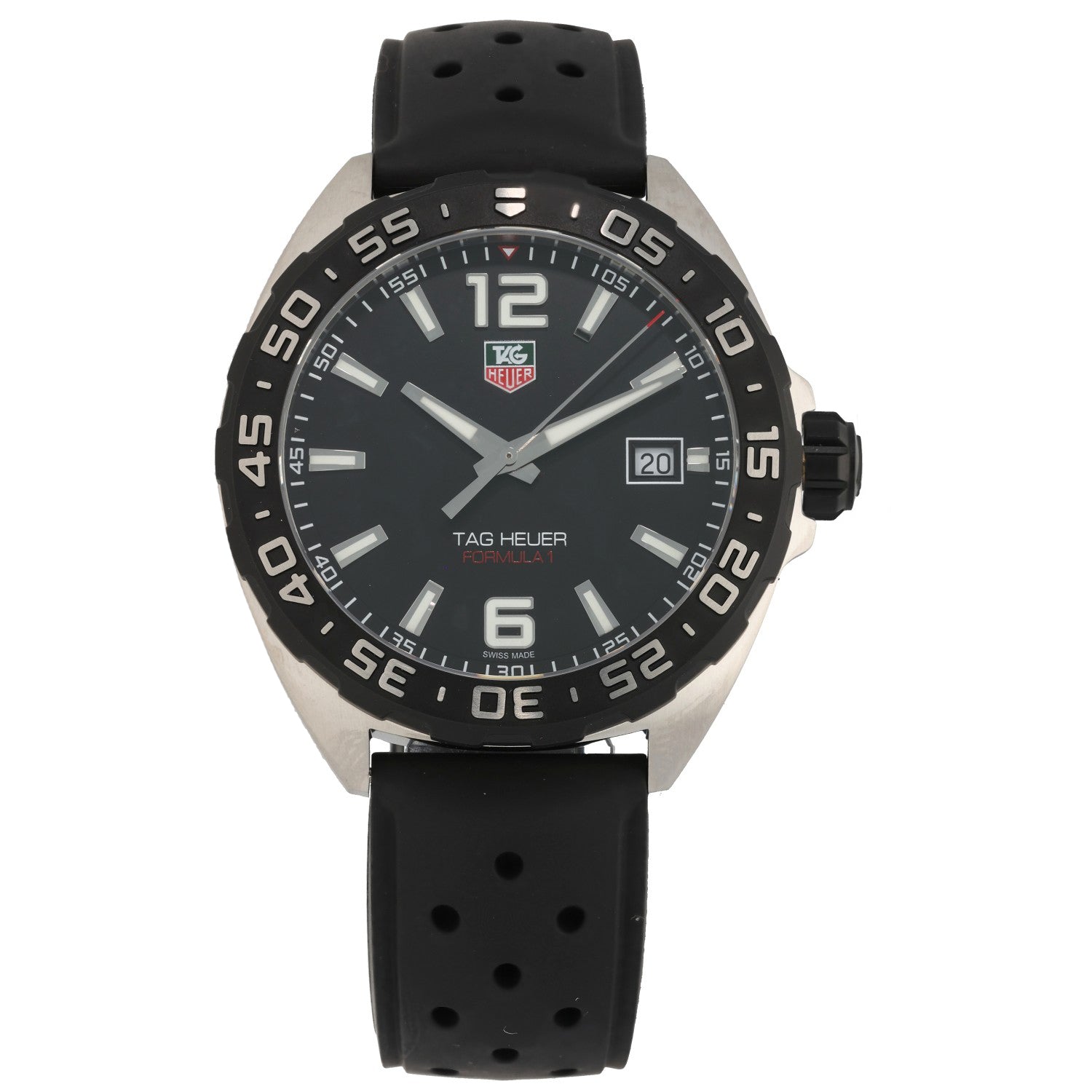 Tag Heuer Formula 1 WAZ1110 stainless steel watch with black chronograph dial and subdials, rubber bracelet