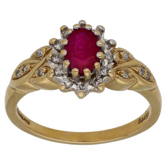 9ct Gold Glass Filled Ruby & 0.15ct Diamond Dress/Cocktail Ring Size M