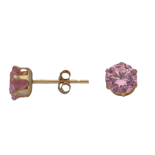 New 9ct Gold Pink Cubic Zirconia Stud Earrings