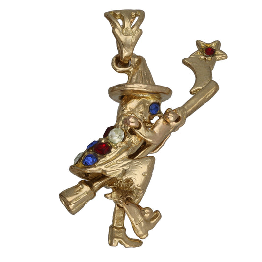 9ct Gold Imitation Gems Witch Pendant