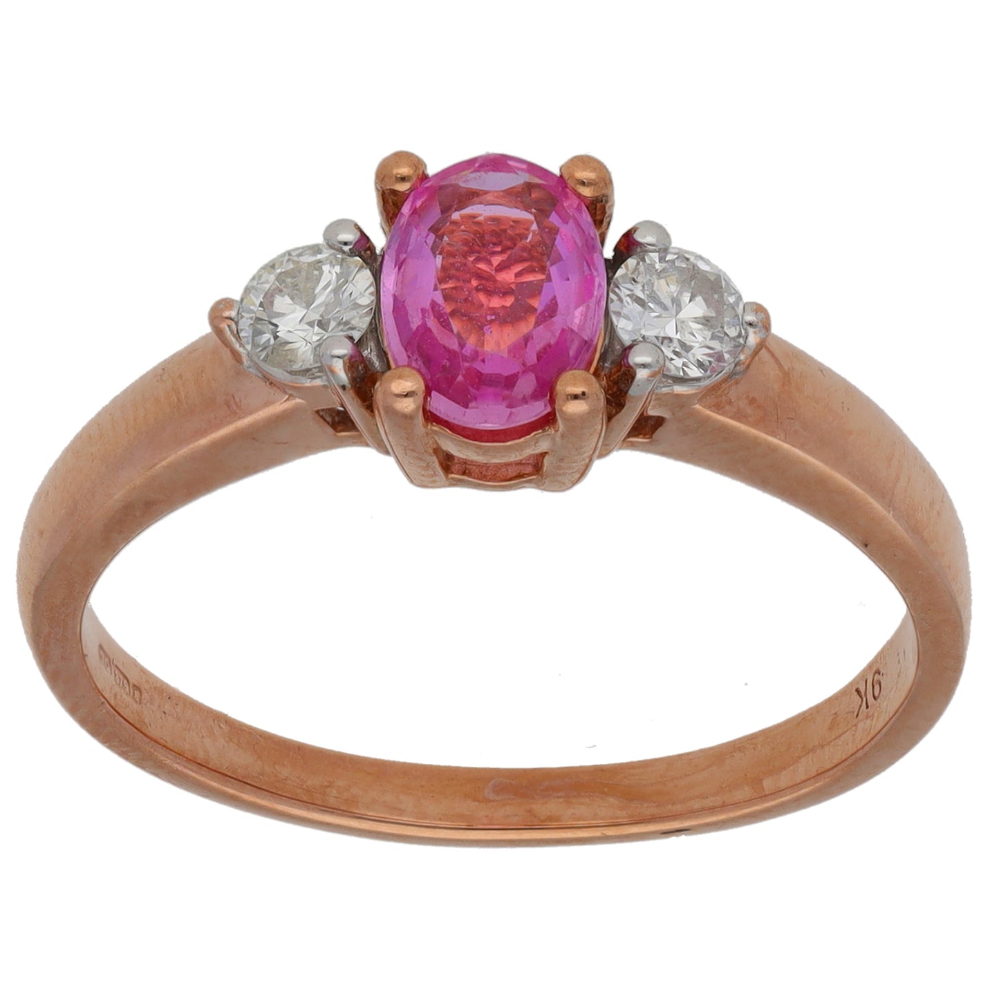 9ct Gold Sapphire & 0.22ct Diamond Trilogy Ring Size P