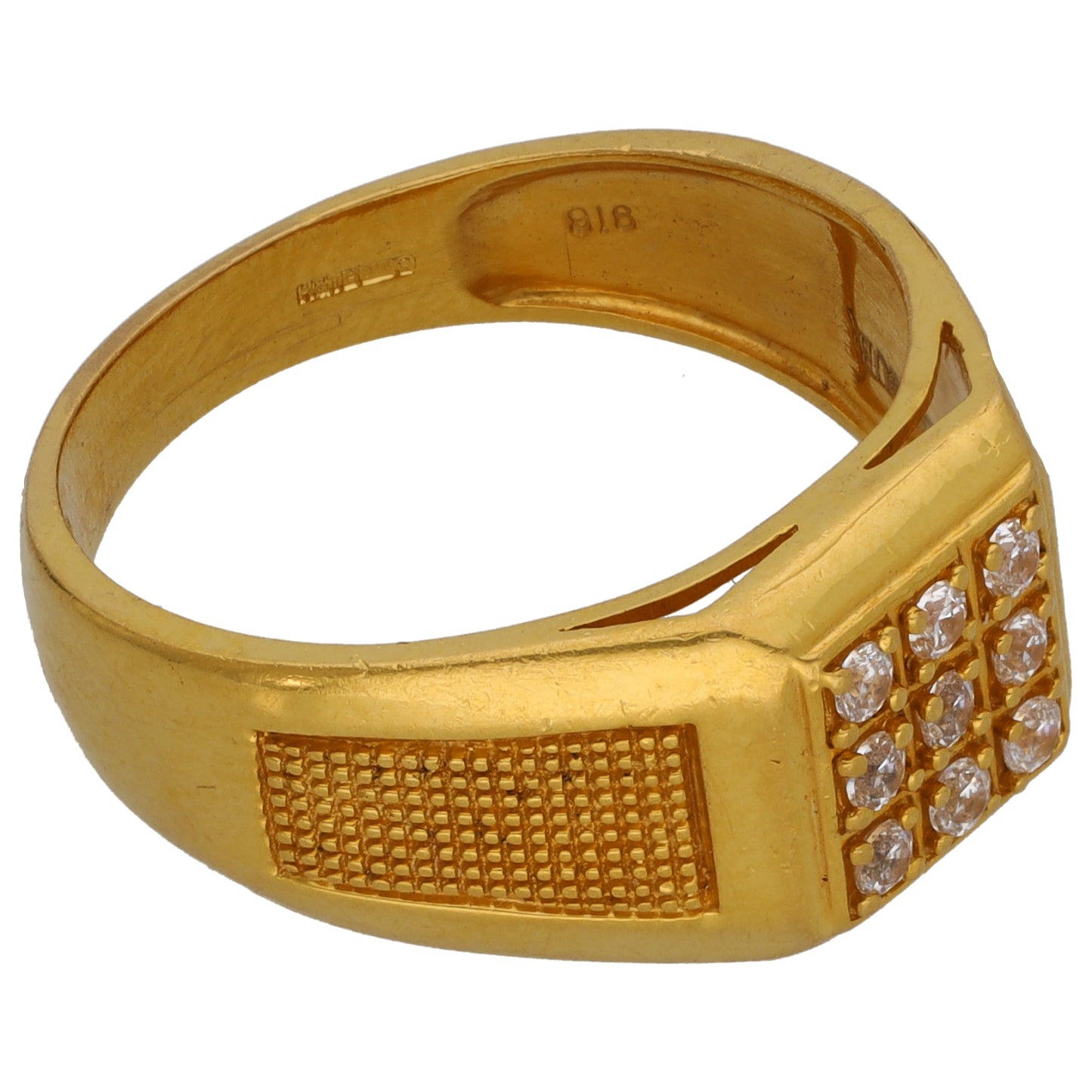22ct Gold Cubic Zirconia Patterned Signet Ring Size R