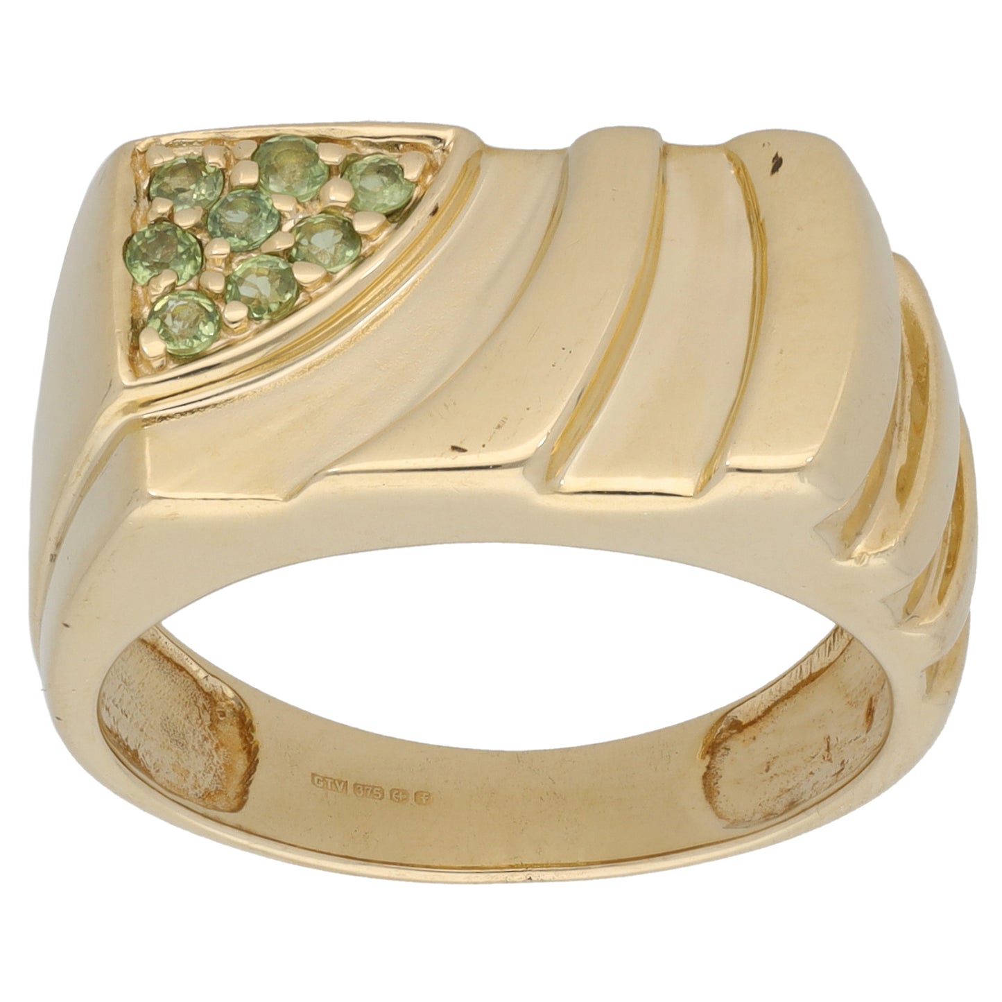 9ct Gold Garnet Patterned Signet Ring Size T