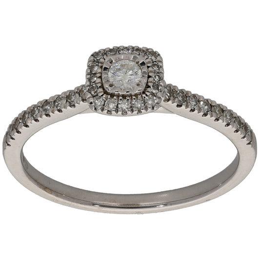 9ct White Gold 0.26ct Diamond Solitaire Ring With Accent Stones Size O