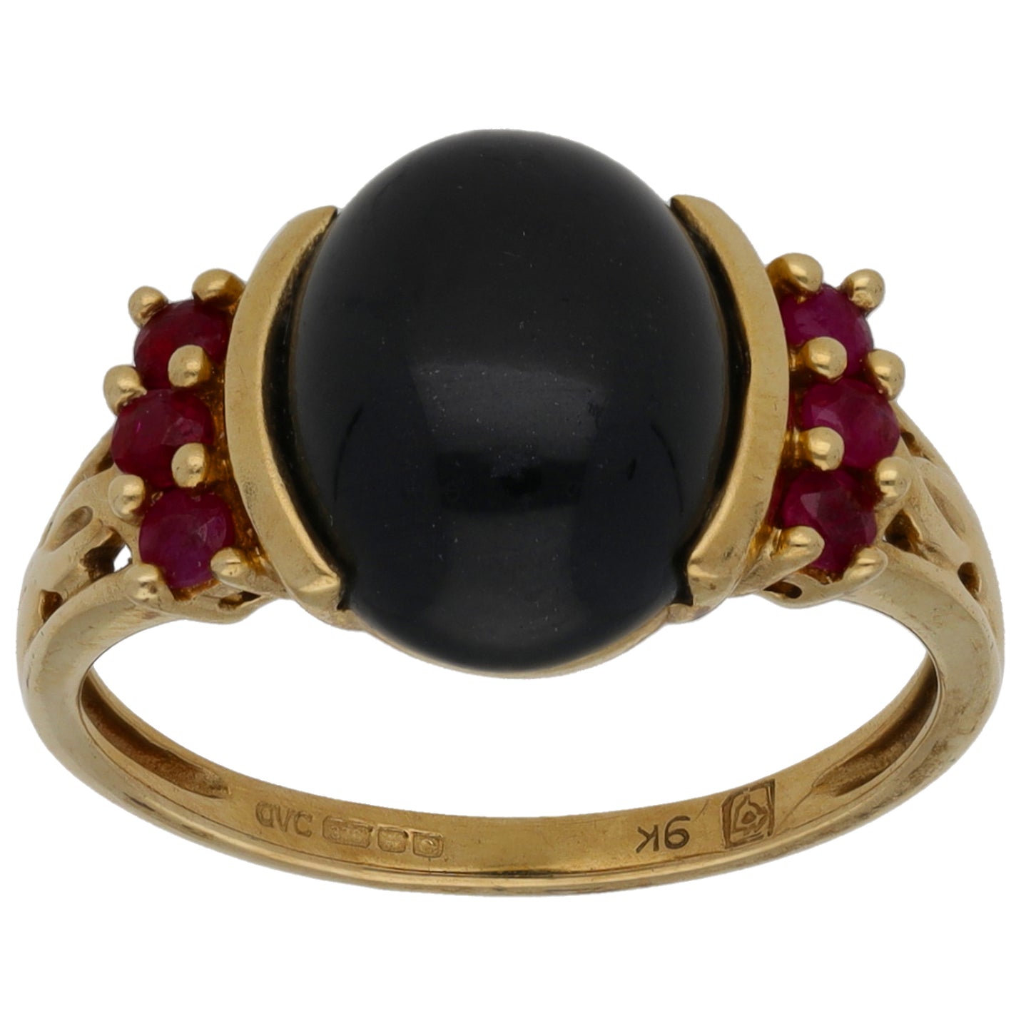 9ct Gold Onyx & Ruby Dress/Cocktail Ring Size L