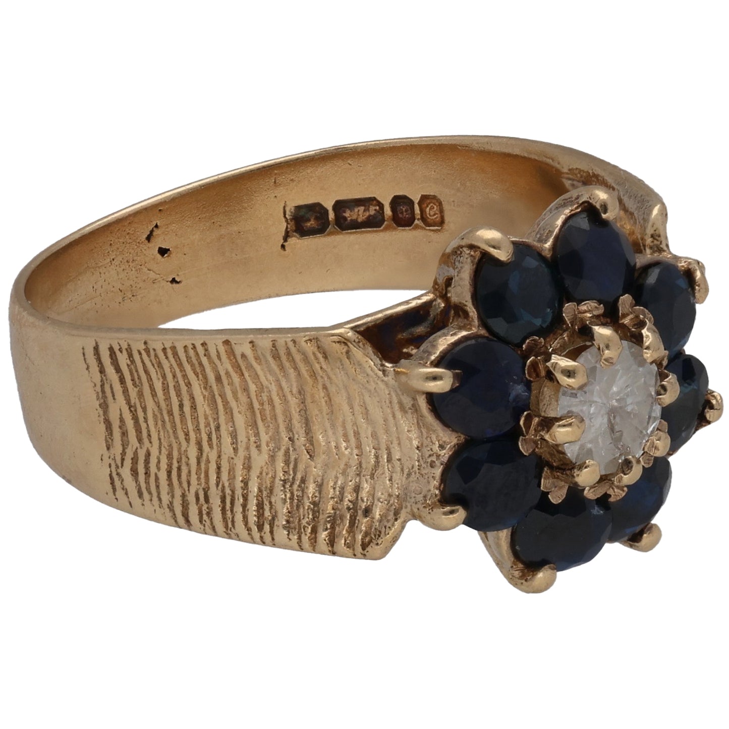 9ct Gold Sapphire & 0.25ct Diamond Dress/Cocktail Ring Size M