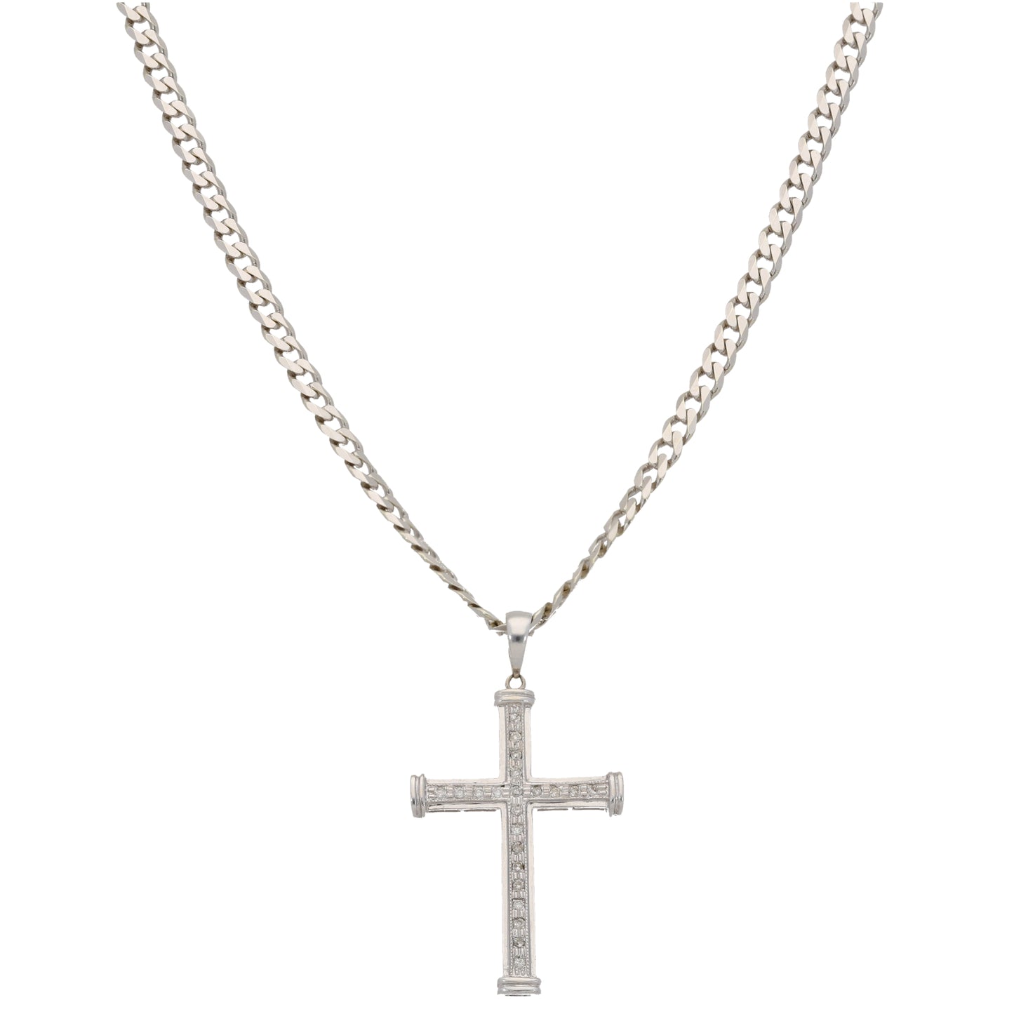 9ct White Gold 0.22ct Diamond Cross Pendant With Chain