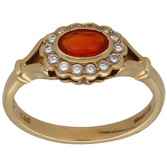 18ct Gold Fire Opal & 0.28ct Diamond Dress/Cocktail Ring Size M
