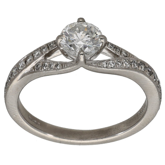 Platinum 0.77ct Diamond Solitaire Ring With Accent Stones Size M