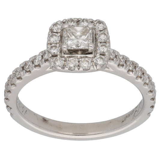 14ct White Gold 0.81ct Diamond Halo Ring Size L