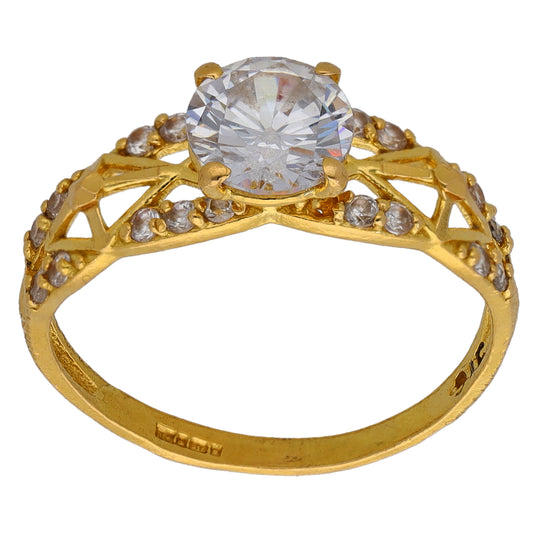 22ct Gold Cubic Zirconia Single Stone Ring With Accents Size Q
