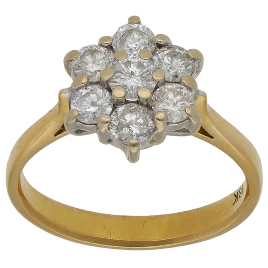 18ct Gold 1.00ct Diamond Cluster Ring Size N