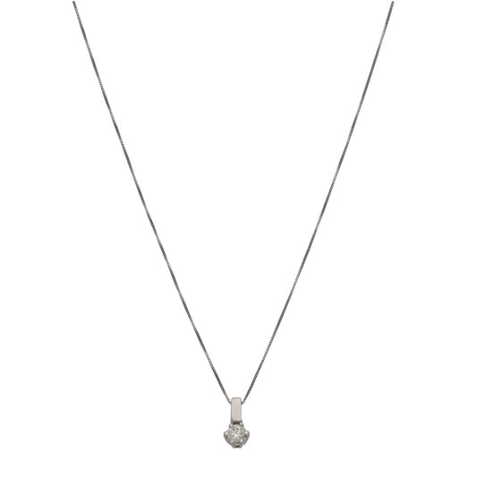 18ct White Gold 0.30ct Diamond Solitaire Pendant With Chain