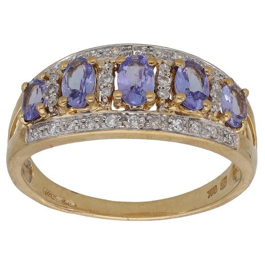 9ct Gold Tanzanite & 0.17ct Diamond Dress/Cocktail Ring Size P