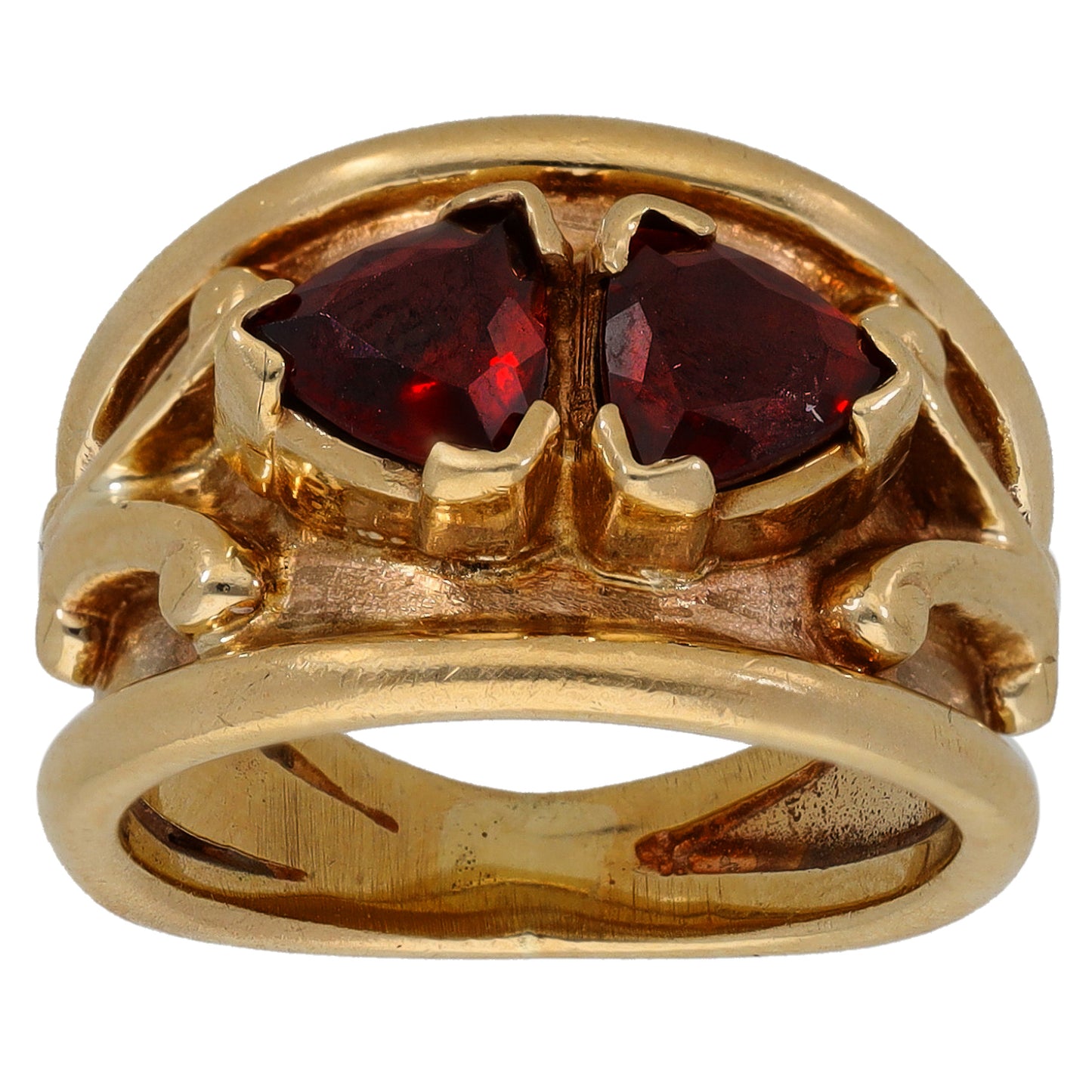 9ct gold garnet two-stone ring, marquise dark-red gems, size K