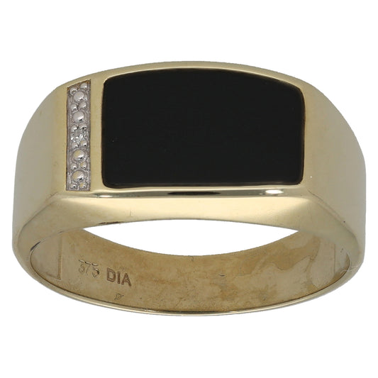 9ct Gold 0.005ct Diamond & Onyx Alternative Ring Size Q