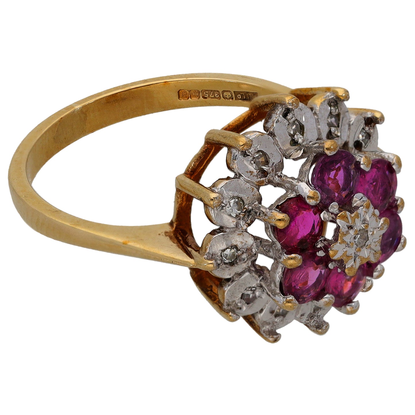 9ct Gold Ruby & 0.13ct Diamond Dress/Cocktail Ring Size M
