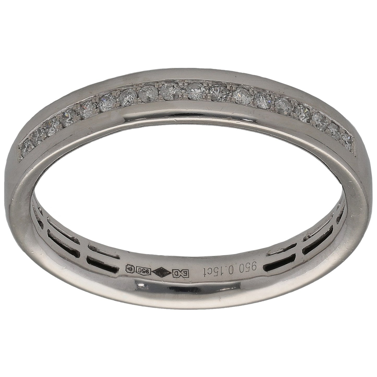 Platinum half-eternity diamond ring with round stones and inner engraving