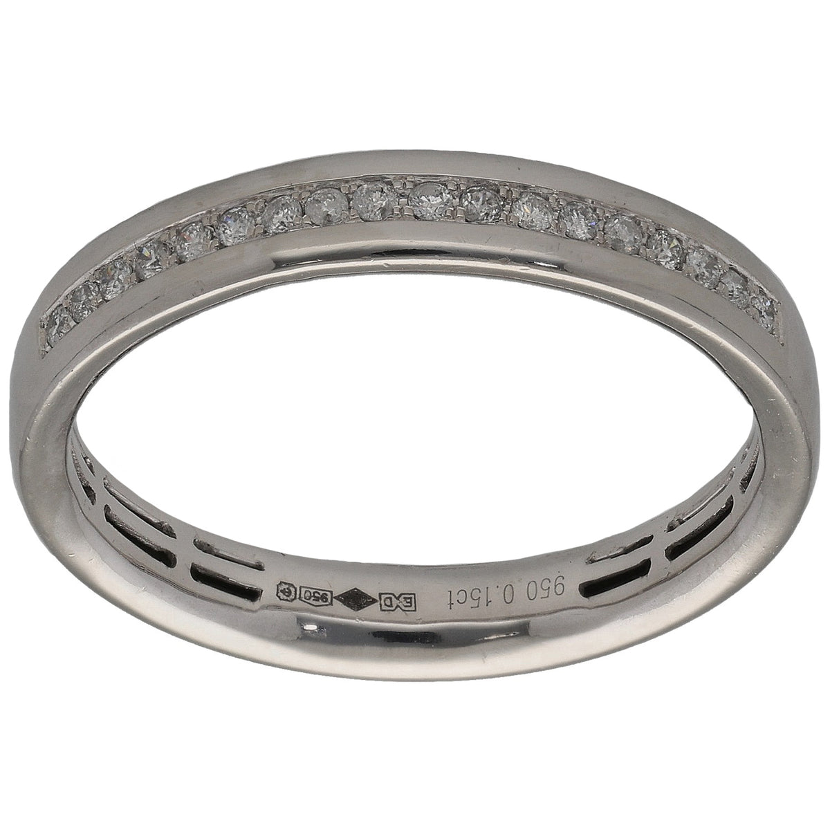 Platinum half-eternity diamond ring with round stones and inner engraving