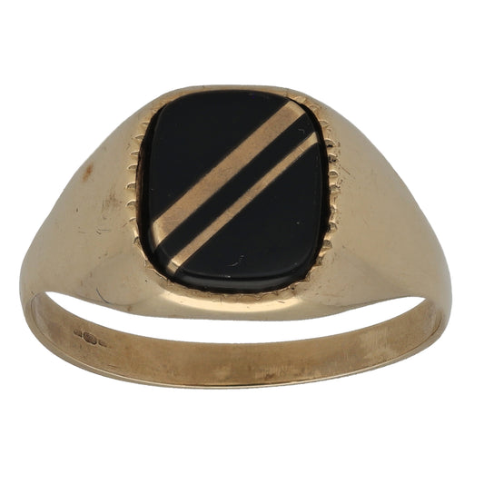 9ct Gold Onyx Single Stone Signet Ring Size Z