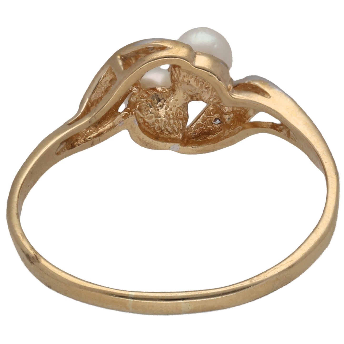 9ct Gold Cultured Pearl & 0.03ct Diamond Dress/Cocktail Ring Size P