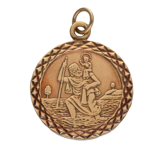 9ct gold St Christopher pendant with circular relief engraving and bail loop