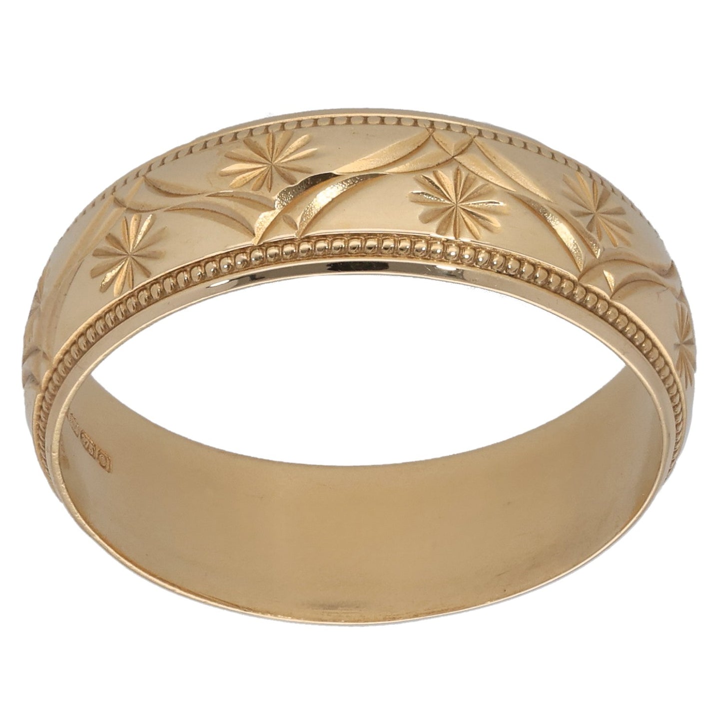 9ct Gold Patterned Wedding Ring Size S