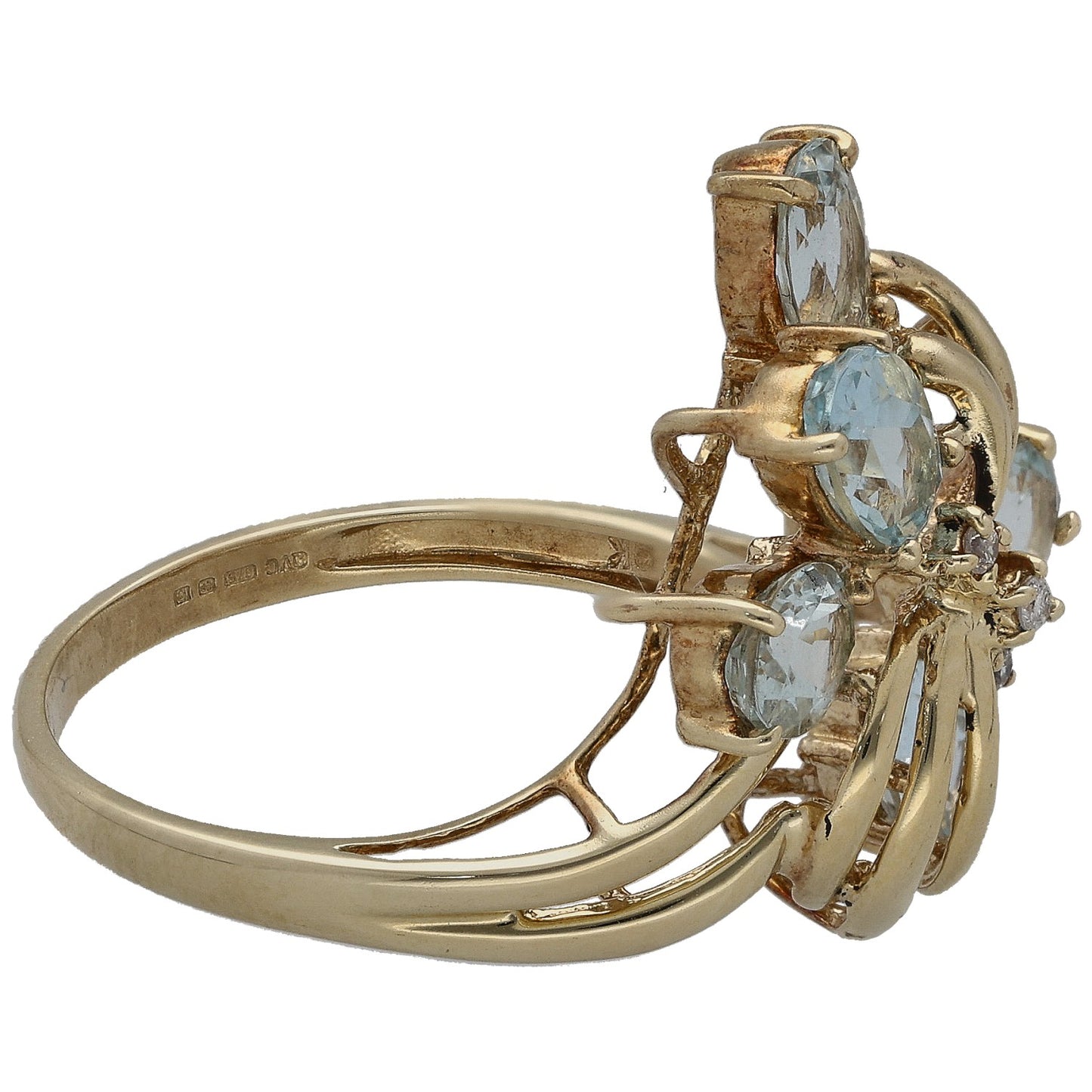 9ct Gold Aquamarine & 0.03ct Diamond Dress/Cocktail Ring Size R