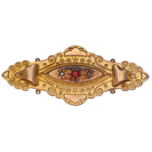 9ct Gold 0.02ct Diamond & Spinel Bar Brooch