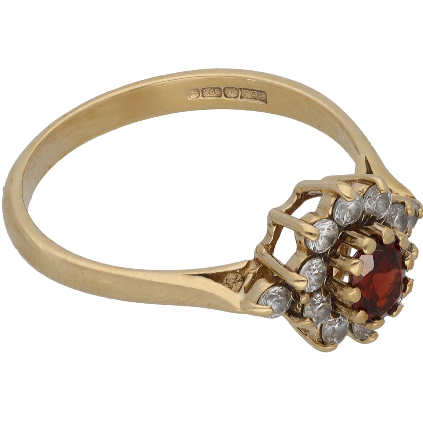 9ct Gold Garnet & Cubic Zirconia Dress/Cocktail Ring Size O