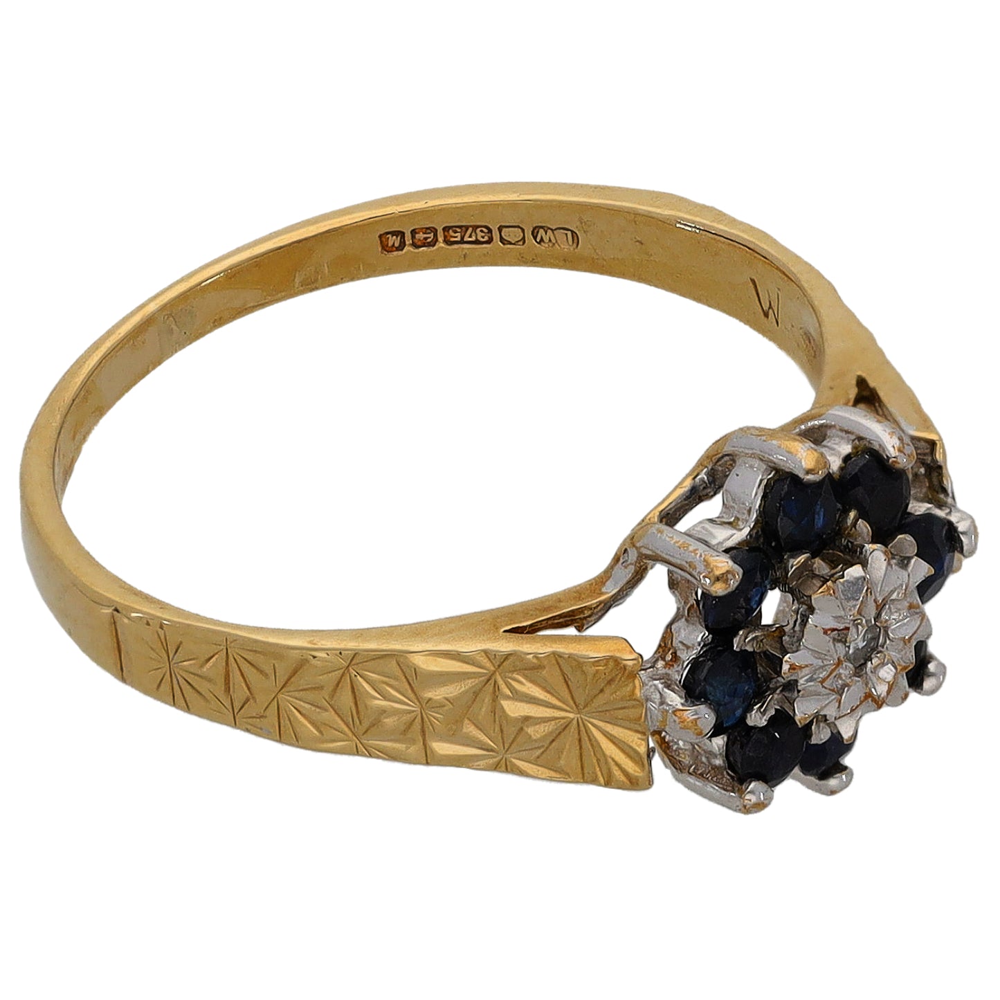 9ct Gold Sapphire & 0.01ct Diamond Dress/Cocktail Ring Size L