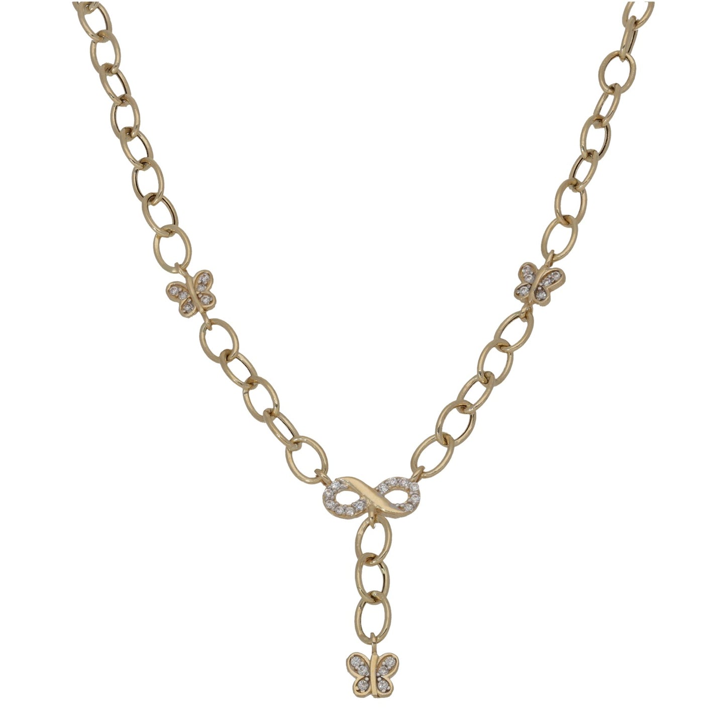 New 14ct Gold Imitation Gems Butterfly Infinity Necklace 14"